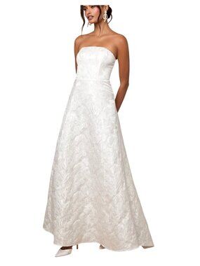 Lulus Tressa White Floral Jacquard Strapless Maxi Wedding Dress Sz XS Bridal